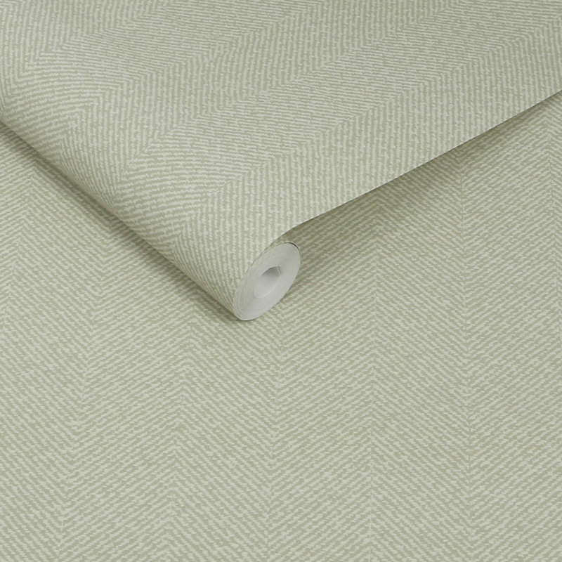  Herringbone Texture Mossbank Green Wallpaper