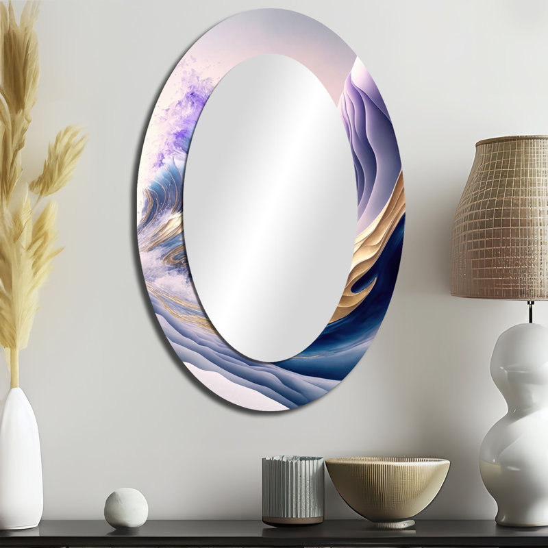 Décor de miroir mural bleu, or et mauve IV - Bleu, 36 po x 24 po
