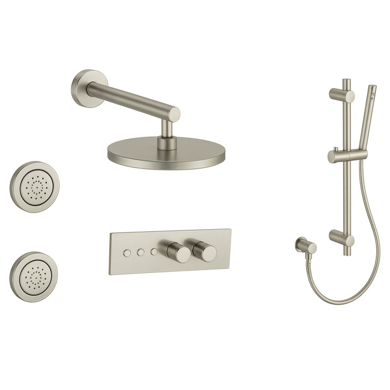 LineaBox Horizontal Round 3-Way Diverter Shower System with 8-Inch Rain Shower Head, Two Body Sprays and Hand Shower with Slide Bar, Valve Included
