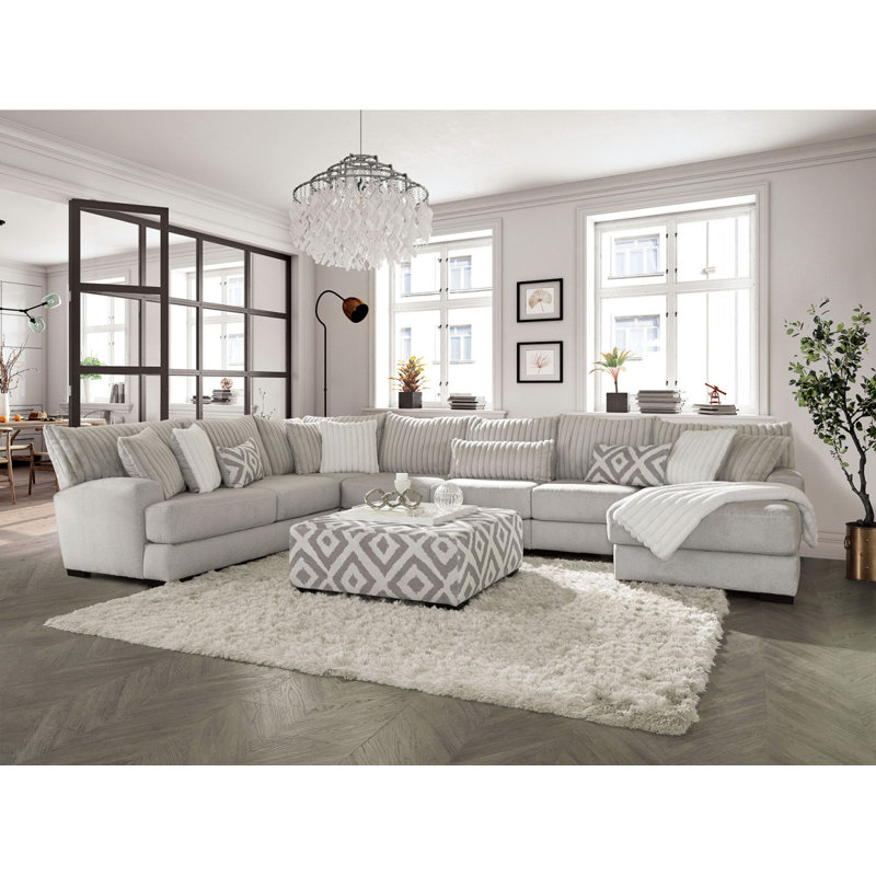 Repose-pieds de style transitionnel gris avec pieds en bois et structure en bois massif