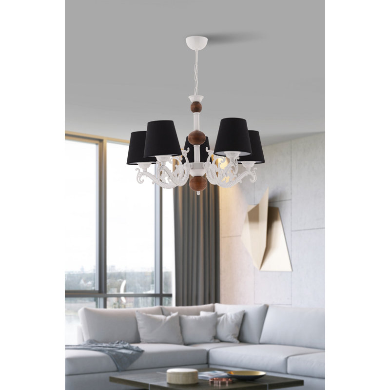Lustre élégant en métal, finition noir et blanc et brun, 21,7 po x 15,7 po | 5 x douilles E27 (40 W maximum) | Luminaire élégant pour le salon, la salle à manger et le vestibule | Capuchon en PVC durable et conception certifiée IP20