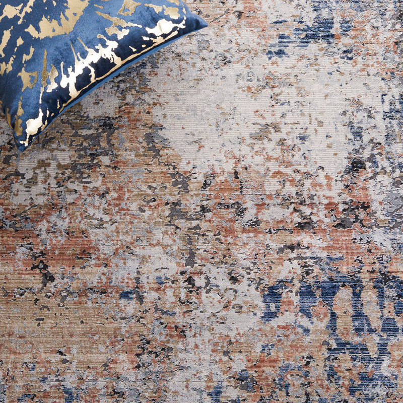Tapis bleu / rouille, Rectangle 6 pi x 9 pi