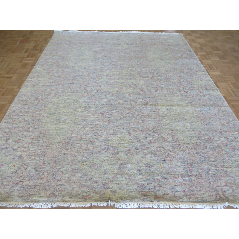 Tapis unique en laine noué à la main vert doux 8 pi 2 po x 10 pi 3 po Maikia