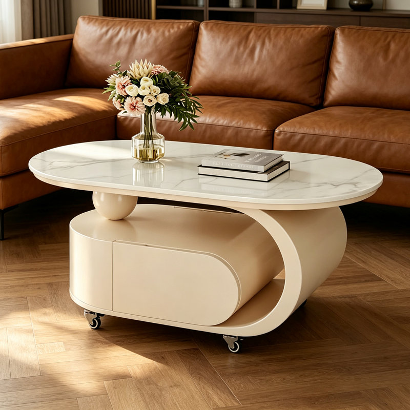 Rangement de tiroir de table basse Minimalist, Blanc / gris / crème