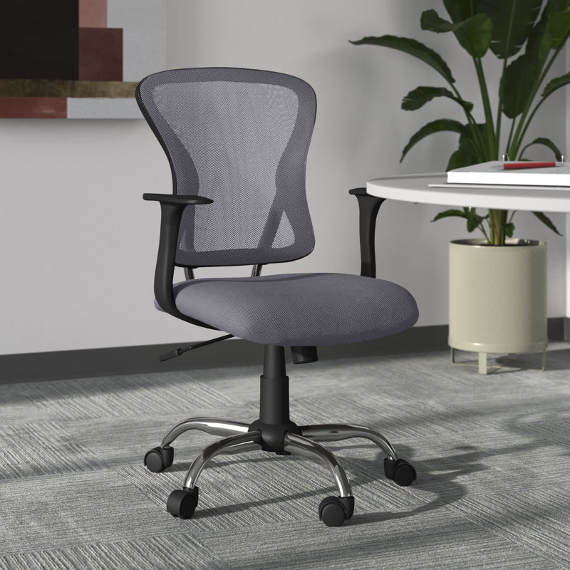 Mid-Back Mesh Swivel Task Office Chair with Chrome Base and Arms, Gray