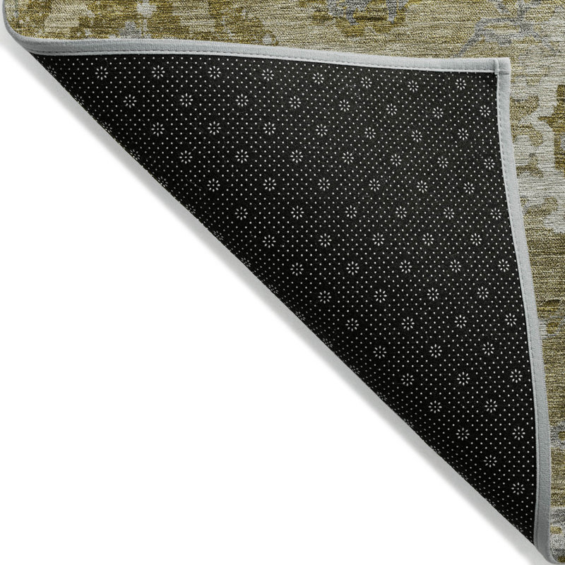 3' X 5' Brown Green And Gray Floral Washable Indoor Outdoor Area Rug