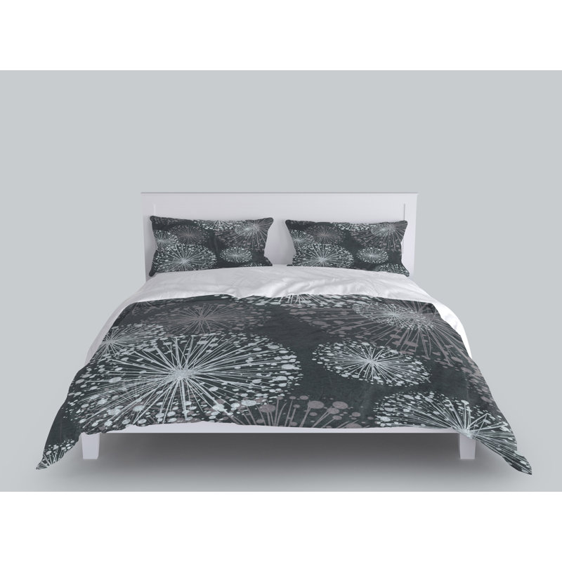 Floral Duvet Cover, King Duvet Cover + 2 King Shams, Blue/Gray