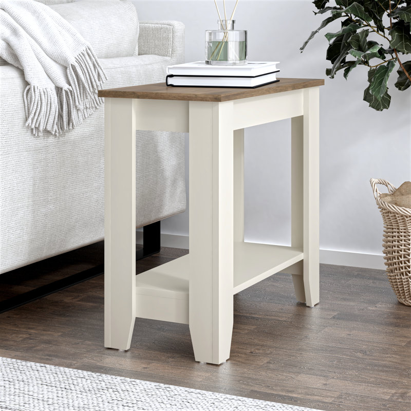 Weddel Basilico End Table with Storage, Ivory/Knotty Oak