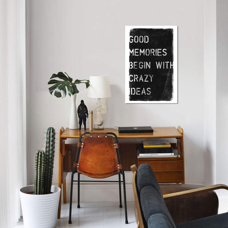 « fou ideas i », art textuel sur toile, H 12 po x l 8 po x P 0,75 po, Pas de tapis, Toile tendue