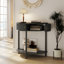 Console de demi-lune artisanale à motif ondulé et fini gris foncé, table d'appoint au design unique en forme de demi-lune avec 2 tiroirs de rangement et une étagère inférieure, idéale pour le salon, la chambre à coucher, le bureau ou le couloir.-1881108208-1881108213-1881108222