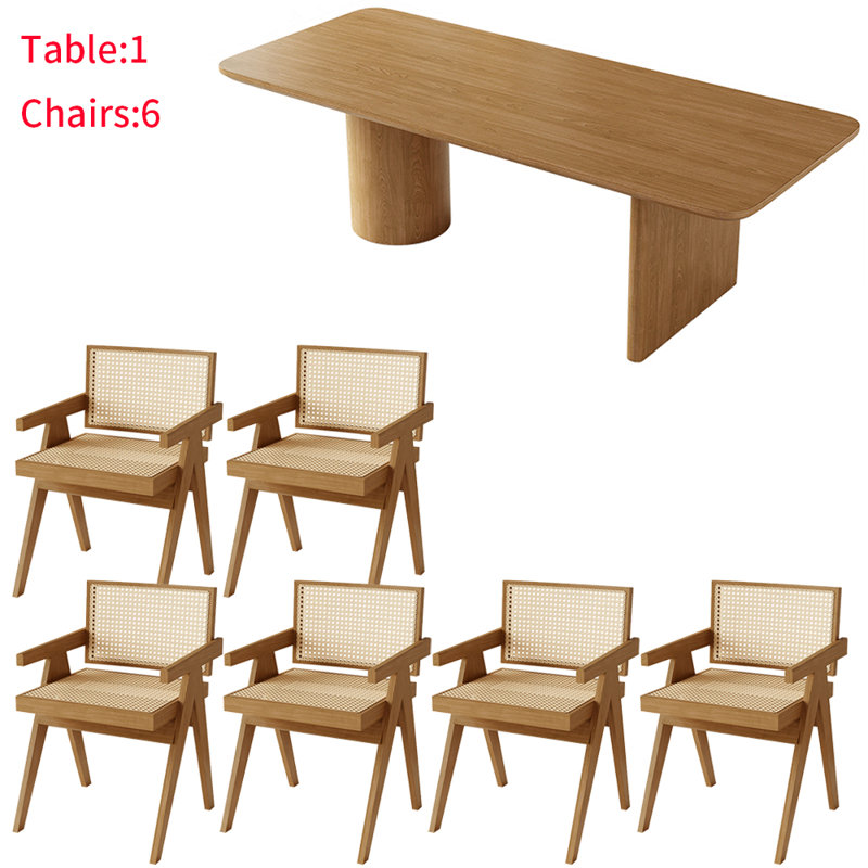 Japanese solid wood rectangular dining table set