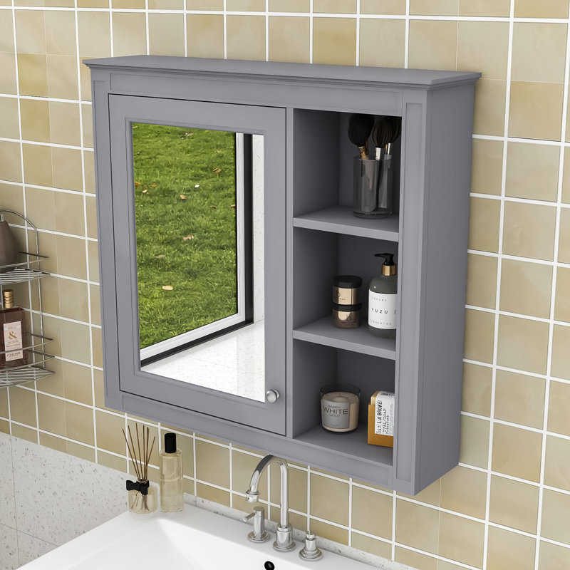 Armoire à pharmacie murale Yaliyah avec miroir et tablettes réglables, Gris