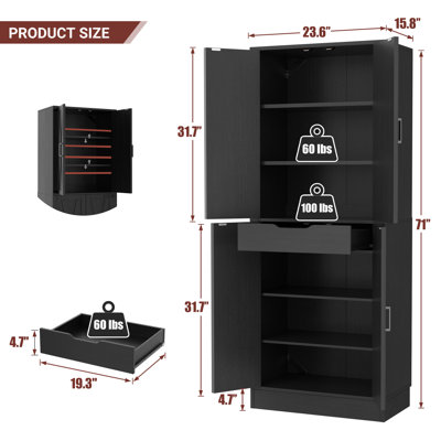 71" Farmhouse Kitchen Pantry Storage Cabinet With 4 Adjustable Shelves And Drawer