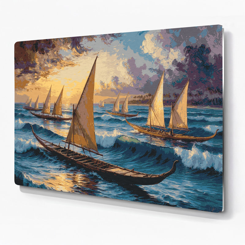 Hawaiian Outrigger Canoes, art mural en métal rose, H 20 po x l 24 po