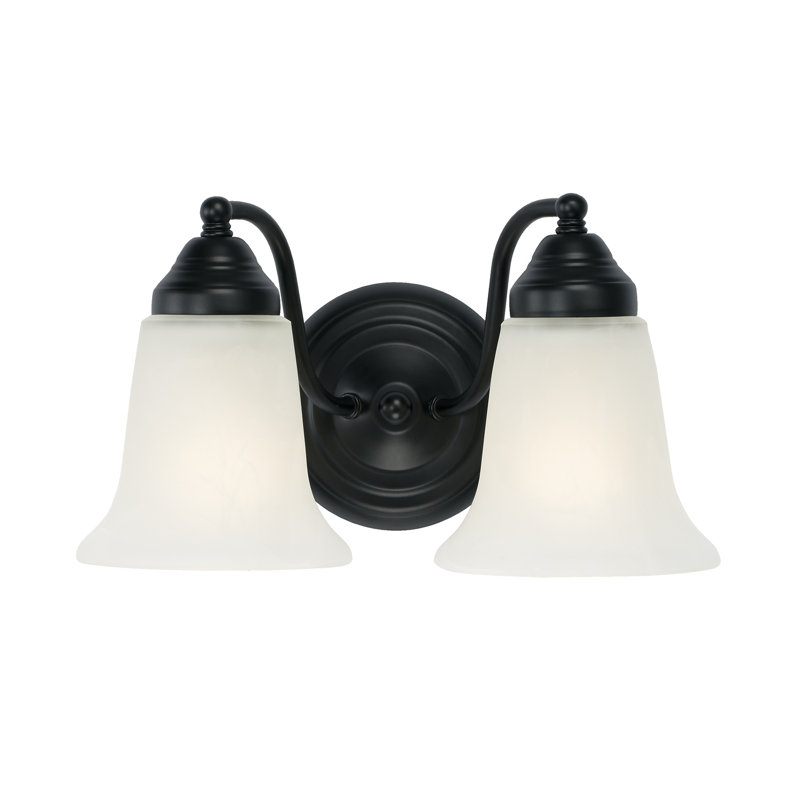 Matte Black 2-Light Vanity with White Faux Alabaster Glass Shades