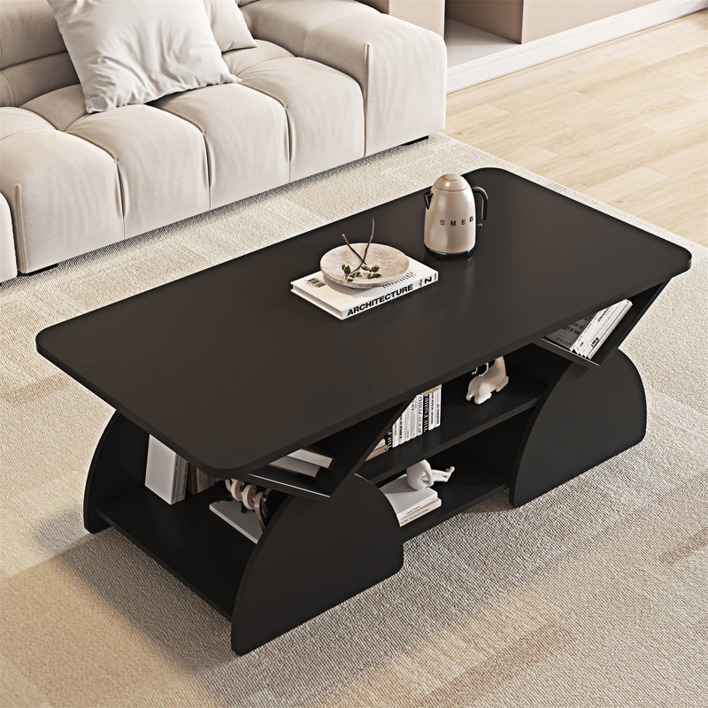 Table basse en bois avec tablette, Noir, Noir
