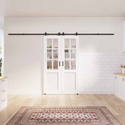 2 x 24 po x 80 po, 6 po, surface de verre blanche préfinie avec toute la quincaillerie de porte de grange