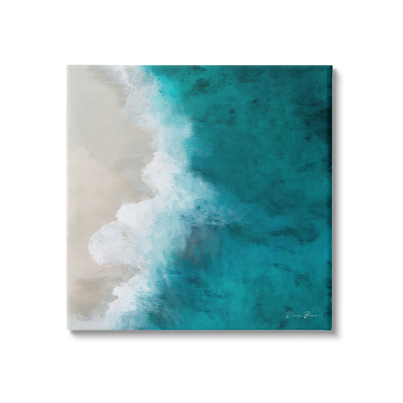 Vue aérienne de la plage de l'océan, peinture sur toile par Denise Brown - Peinture, Toile tendue