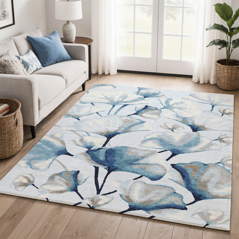 Tapis floral lavable à la machine de qualité supérieure Mayfield AMF2405, Ciel, 8 pi x 10 pi