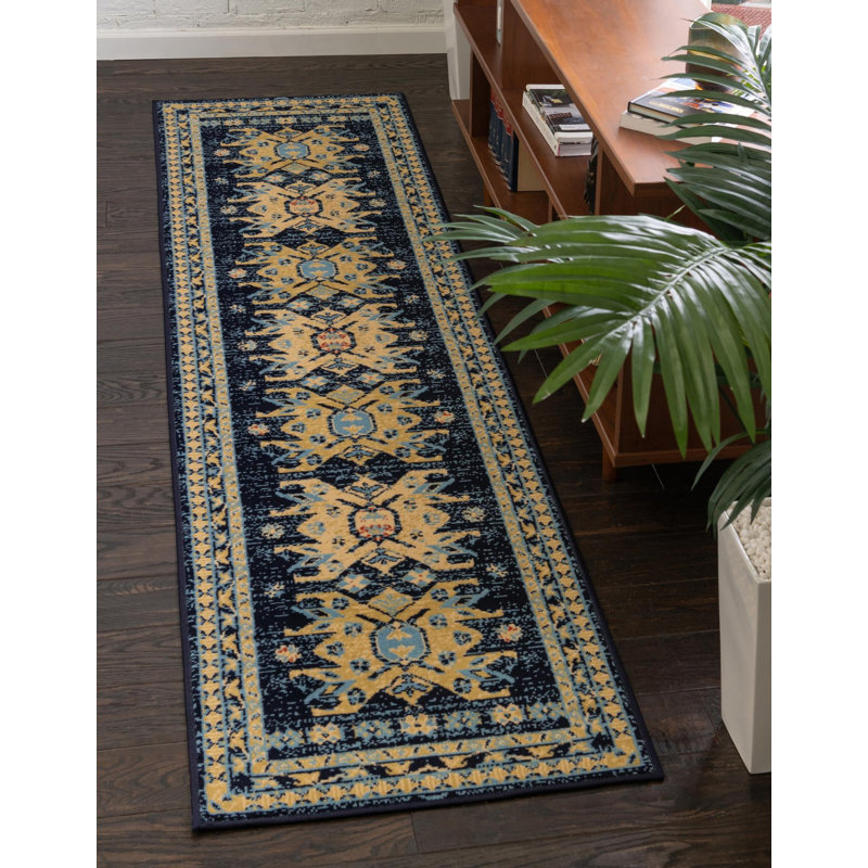 Tapis bleu marine Eesi Southwestern, Tapis de couloir 2 pi 7 po x 10 pi