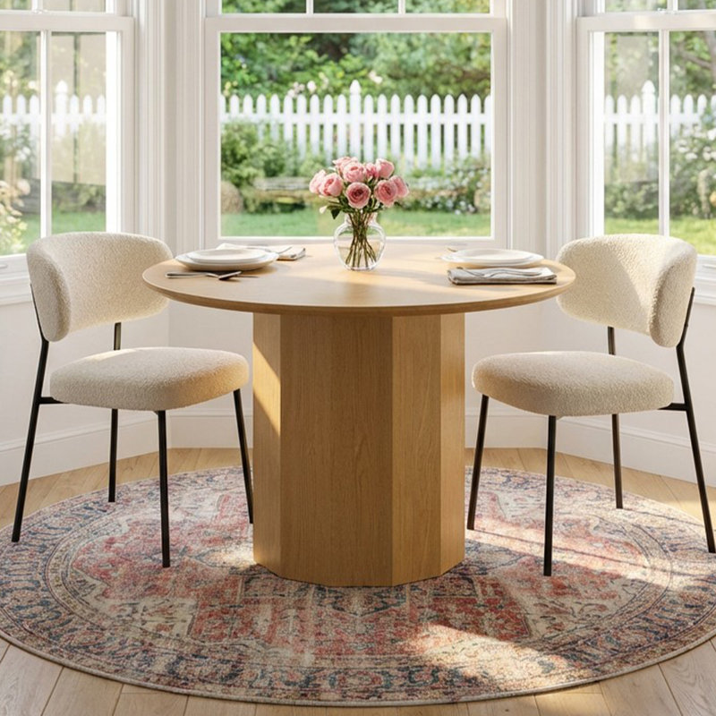 Table de salle à manger moderne moderne 46 "en bois avec piédestal en bois massif, Bois naturel