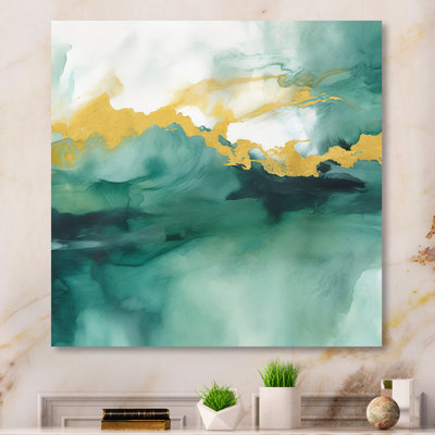 Impression d'aquarelle bleue avec de l'or III sur toile