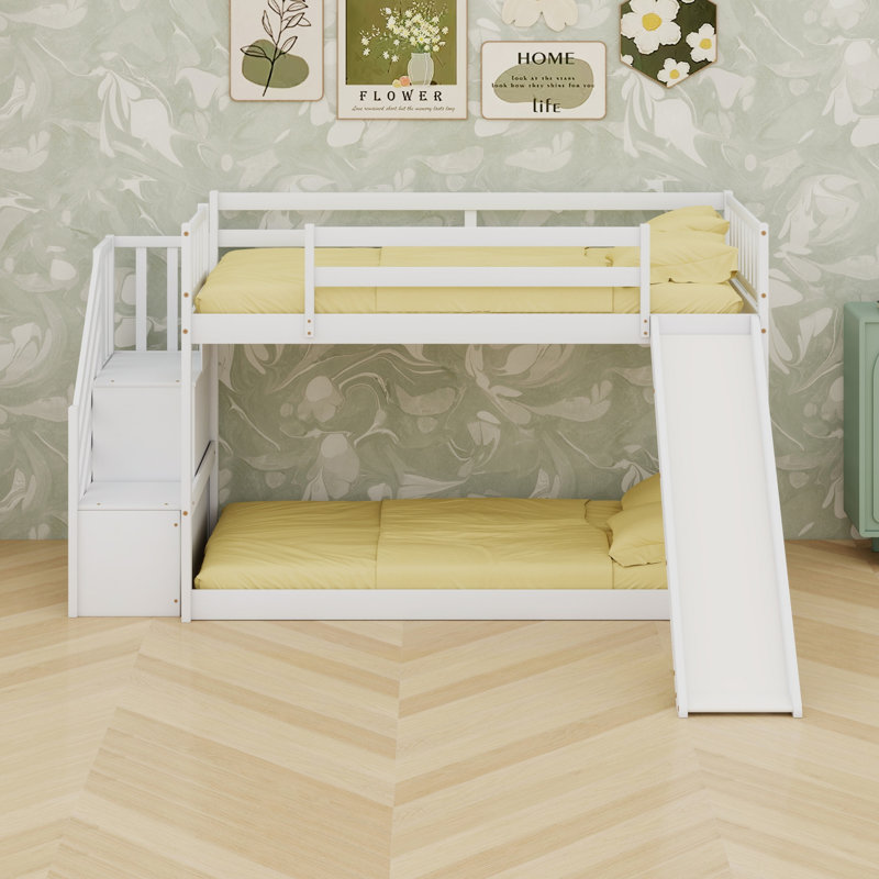 Bunk Bed With Slide And Stairway, White