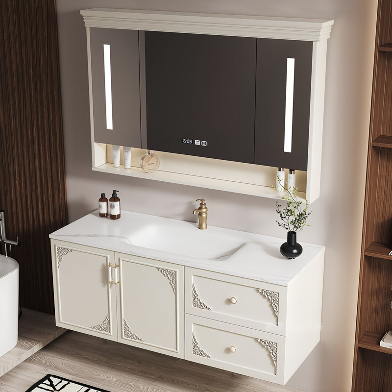 Armoire de salle de bain crème, H 19,68 po x l 47,24 po x P 19,68 po