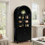 Armoire autoportante noire, matériau en bois d'ingénierie, convient à l'espace de vie principal, utilisation polyvalente comme rangement et présentation, belle conception en arche