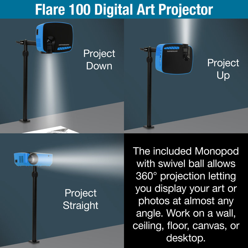 Projecteur d'art numérique Flare 100 avec support de projecteur monopode