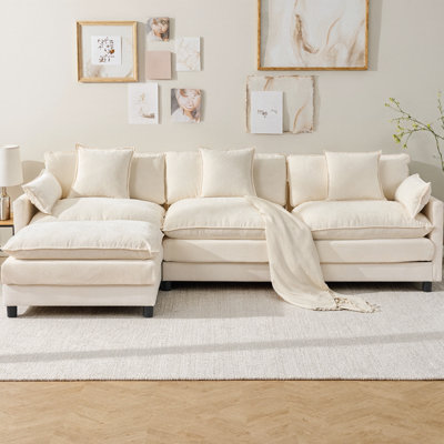 Strada 108" L-Shaped Modular Sectional Cloud Couch with Ottoman, Chenille Sofa with Deep Seating and Pillows, Modern Cloud Sofa for Living Room, Bedroom and Apartment