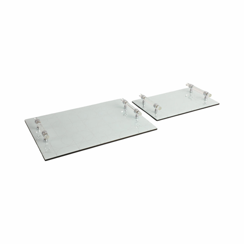 Elegant Glass Serving Trays With Modern Handles - Decorative And Functional Tabletop Display - Stylish And Versatile Accent Set Of 2