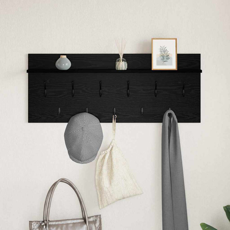 Wall-Mounted Coat Rack With Shelf Engineered Wood, Black Oak