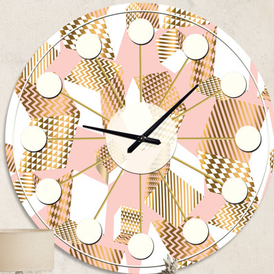 Or et cubes de rose I - horloge murale moderne Mid-Century