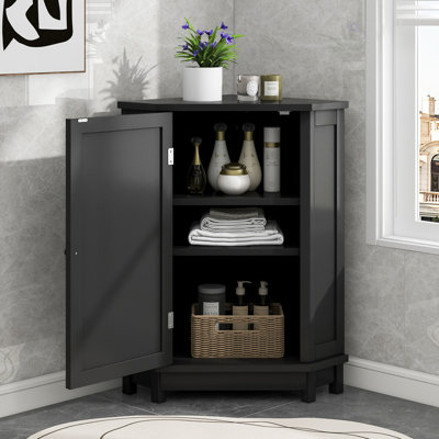 Armoire de rangement triangulaire noire pour salle de bain, avec tablette réglable, armoire moderne