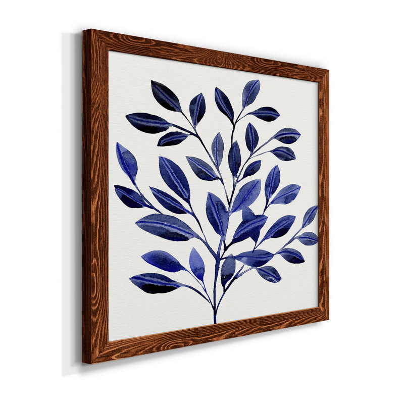 Deep Blue Branch II - Toile encadrée de qualité supérieure - prête à être accrochée, Cadre en érable