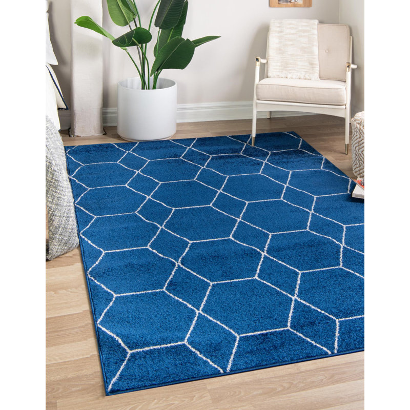 Tapis bleu marine à motif géométrique Debrodie, Rectangle 9 pi x 12 pi