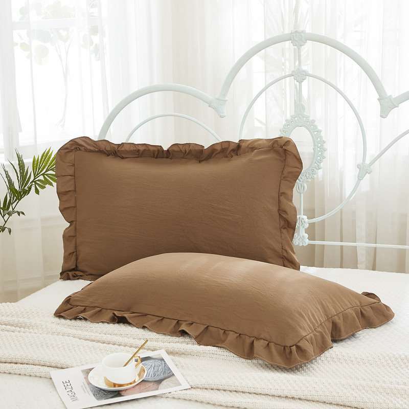 Coussin brun 18 x 18 mignons coussins décoratifs, ensemble de 2 coussins à volants, Brun, Housse de coussin décorative