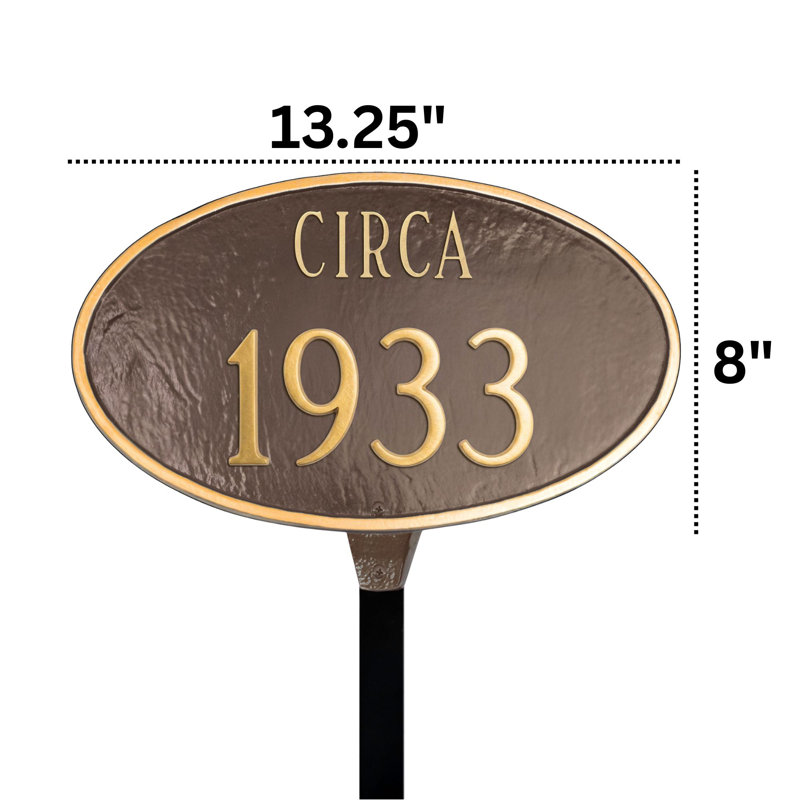Enseigne d’adresse pour gazon historique sur 2 lignes, Rouge brique / Or