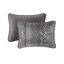 Ensemble de literie luxueux 6 pièces, courtepointe en jacquard de polyester, design gris moderne