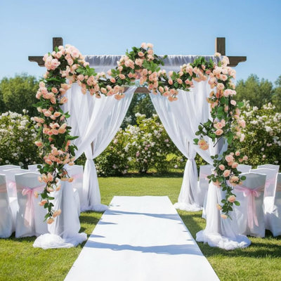 2 Pack 69Heads Artificial Flowers String Vine Rose Diy Wedding Decoration Fake Flower Home Room Decor Party Wall Hanging Garland Plants 180Cm/70.87Inch,  White