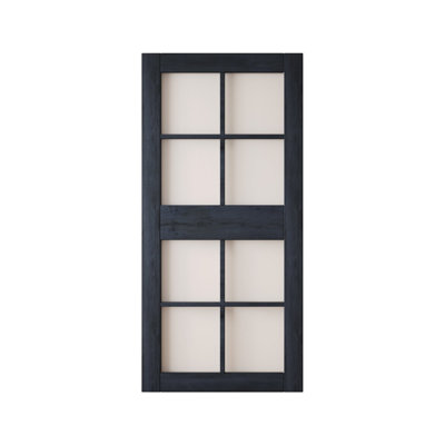 Homacer Navy 32in x 84in 8-Lite Glass Design Unassembled & Finished Barn Door, interior use only
