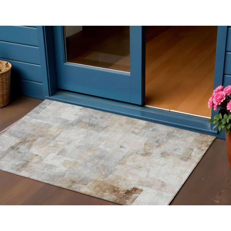 Tapis extérieur lavable abstrait kaki 3 pi x 5 pi
