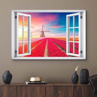 Fenêtre Coucher de soleil hollandais Fleurs Fenêtre Nature Photographie Réalisme Paysage coloré