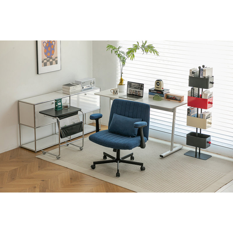 Modern Linen Blue Criss Cross Armrest Office Chair - Comfortable And Stylish For Home And Workspace