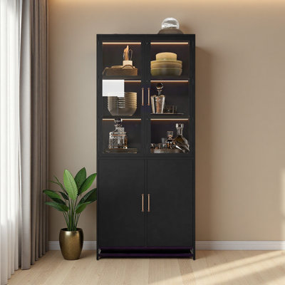 Vitrine de 76,75 po de hauteur, avec portes en verre et lumières DEL, vitrine en acier avec verre à 3 côtés, garde-manger avec rangement pour les couloirs