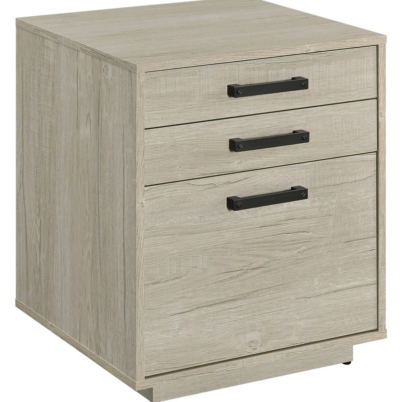 Freestanding, 3 - Drawer, Home Office File Cabinet, White Washed Grey Finish, Arm, Design, Contemporary Aesthetic, Based Contemporary, 4 Drawers, Construction