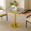 Table carrée bistro moderne avec plateau tulipe et plateau en faux marbre, facile à assembler, structure en métal robuste-322550573-322550574