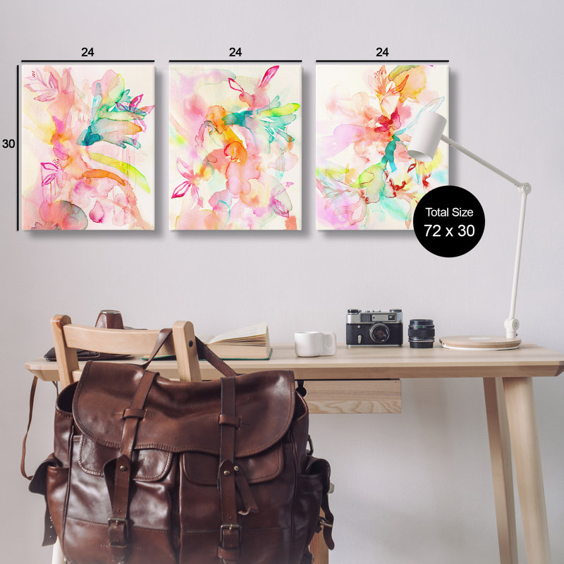 Ensemble de 3 toiles abstraites "Florals & Paint Drip", design par Gemma Bardot, H 30 po x l 24 po
