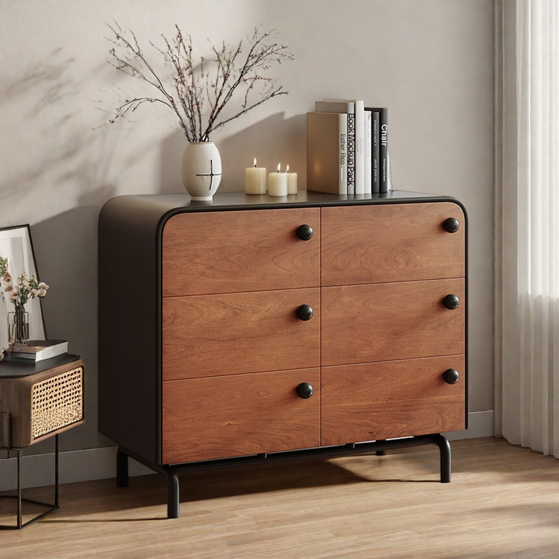 Buffet Mid-Century en bois avec 6 tiroirs